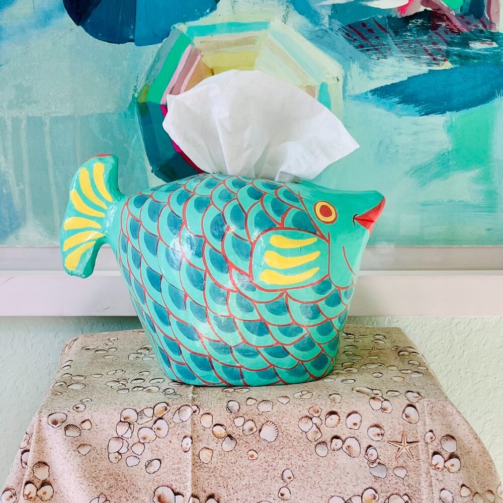 Fish Paper Mâché Kleenex Tissue Holder – Bright Beachy Colors